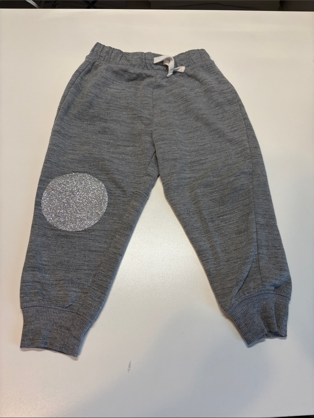 Kids Gray Jogger Sweatpants with Glitter Knee Patch